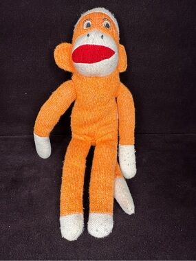 Orange Sock Monkey Plush with Cream Accents - Classic Cuddly Toy